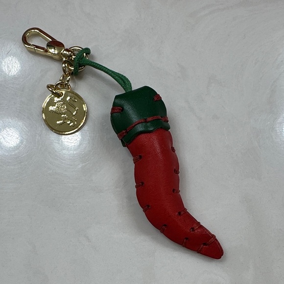 Pratesi Accessories - Pratesi Red and Green Chili Pepper Leather Keychain Charm NWOT